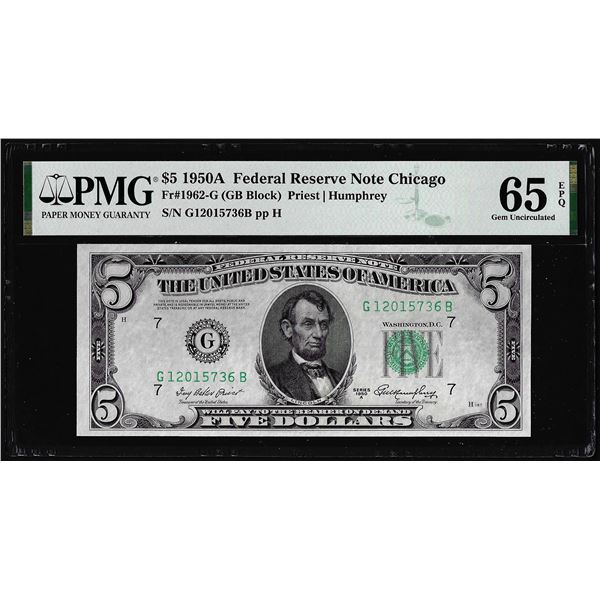 1950A $5 Federal Reserve Note Fr.1962-G PMG Gem Uncirculated 65EPQ