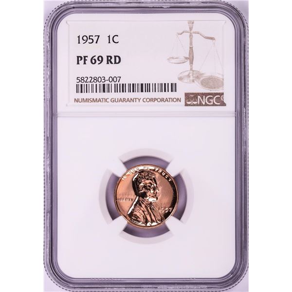1957 Proof Lincoln Wheat Cent Coin NGC PF69RD