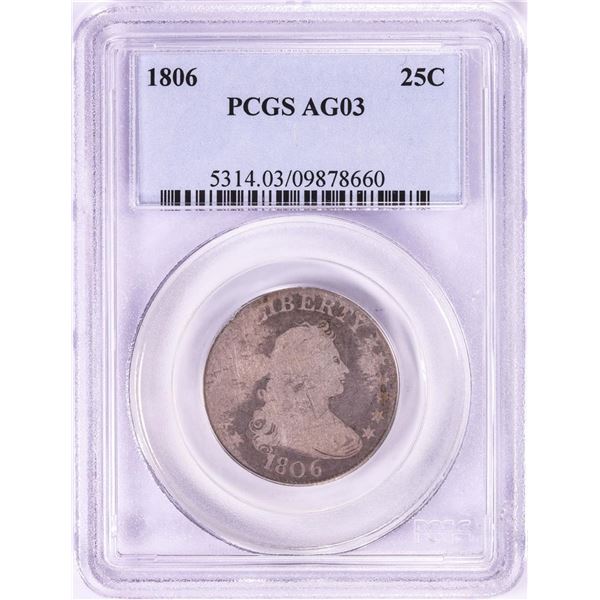 1806 Draped Bust Quarter Coin PCGS AG03