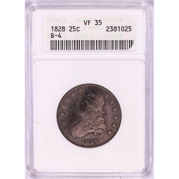 1828 Capped Bust Quarter Coin ANACS VF35 B-4