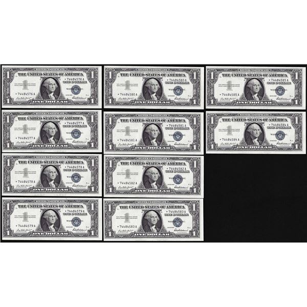 Lot of (10) Consecutive Uncirculated 1957 $1 Silver Certificate Star Notes