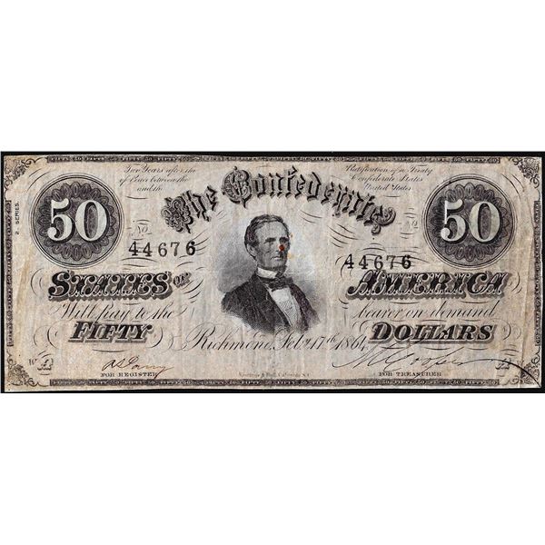 1864 $50 The Confederate States of America Note