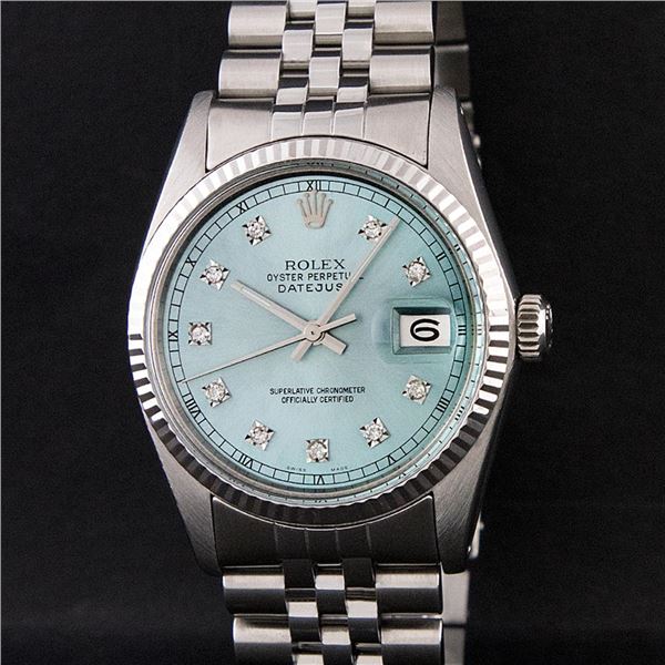 Rolex Men's Stainless Steel Ice Blue Diamond Oyster Perpetual Datejust Wristwatch