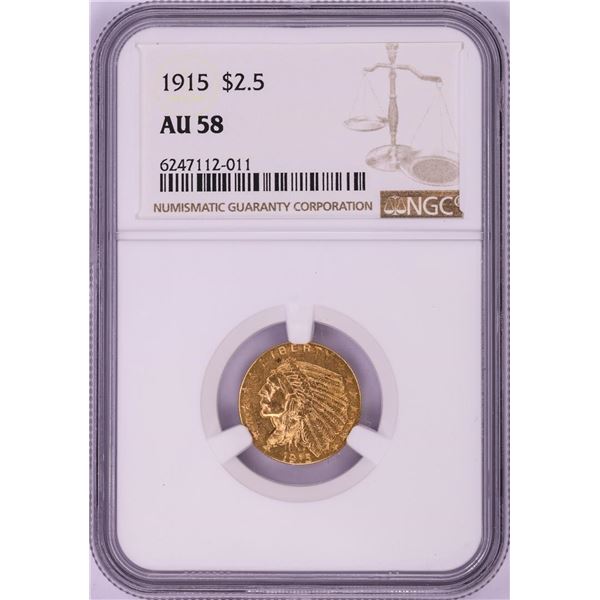 1915 $2 1/2 Indian Head Quarter Eagle Gold Coin NGC AU58