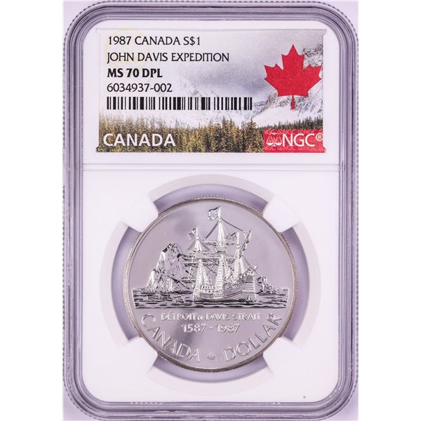 1987 $1 Canada John Davis Expedition Silver Dollar Coin NGC MS70 DPL
