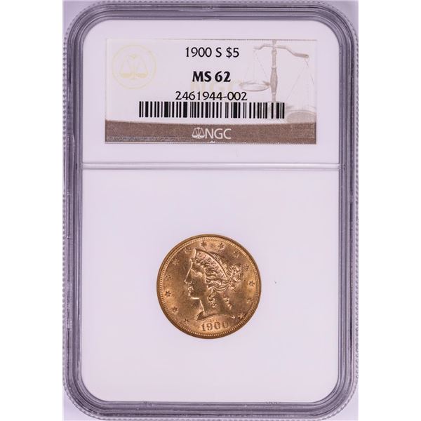 1900-S $5 Liberty Head Half Eagle Gold Coin NGC MS62