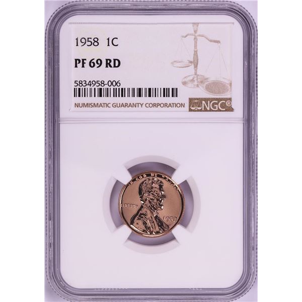 1958 Proof Lincoln Wheat Cent Coin NGC PF69RD