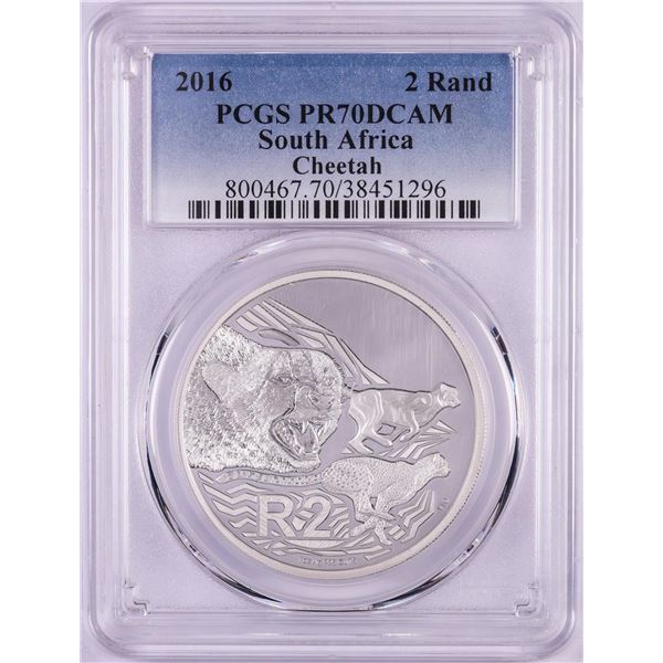 2016 Proof South Africa 2 Rand Cheetah Silver Coin PCGS PR70DCAM