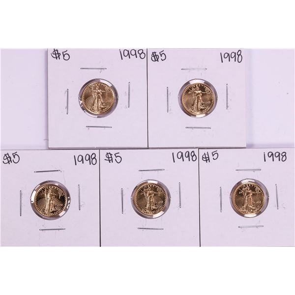 Lot of (5) 1998 $5 American Gold Eagle Coins