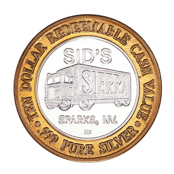 .999 Silver Sierra Sid's Sparks, Nevada $10 Limited Edition Casino Gaming Token