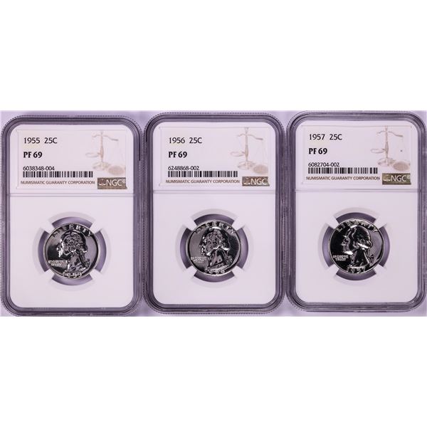 Lot of 1955-1957 Proof Washington Quarter Coins NGC PF69