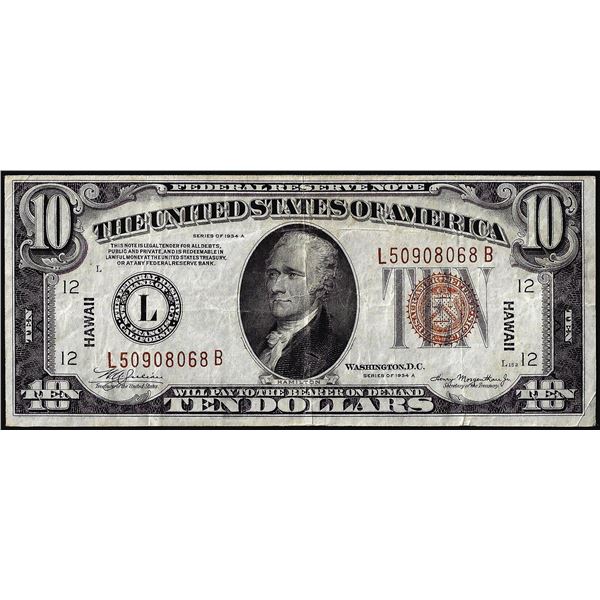 1934A $10 Hawaii WWII Emergency Issue Federal Reserve Note