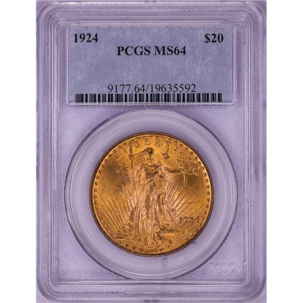 1924 $20 St. Gaudens Double Eagle Gold Coin PCGS MS64