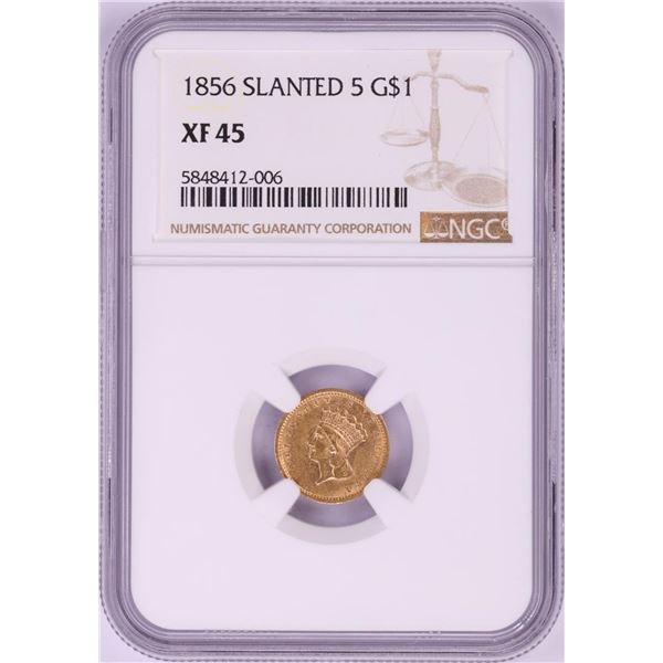 1856 Slanted 5 $1 Indian Princess Head Gold Dollar Coin NGC XF45