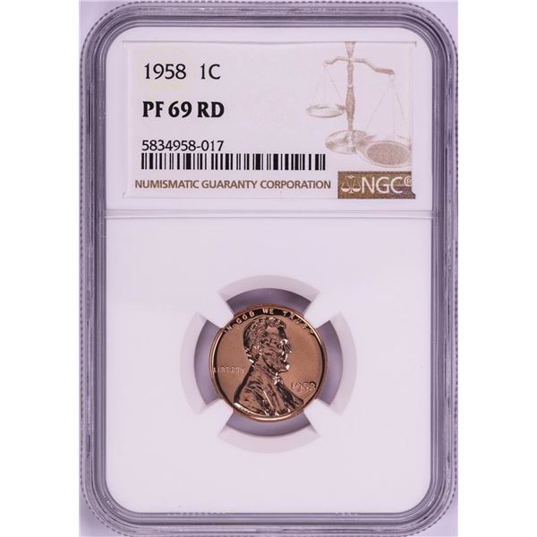 1958 Proof Lincoln Wheat Cent Coin NGC PF69RD