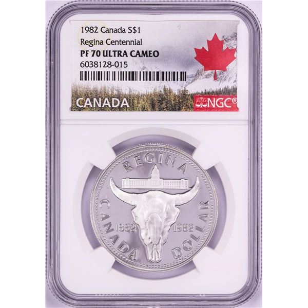 1982 $1 Proof Canada Regina Centennial Silver Dollar Coin NGC PF70 Ultra Cameo