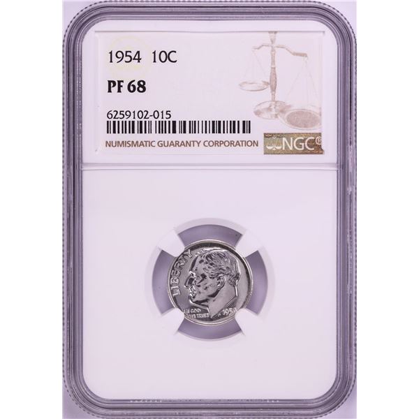 1954 Proof Roosevelt Dime Coin NGC PF68