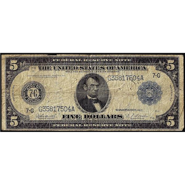 1914 $5 Federal Reserve Bank Note Chicago