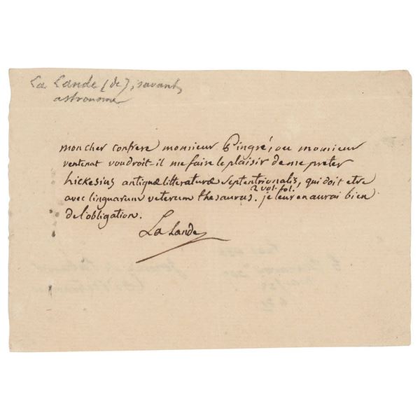 Jerome Lalande Autograph Note Signed