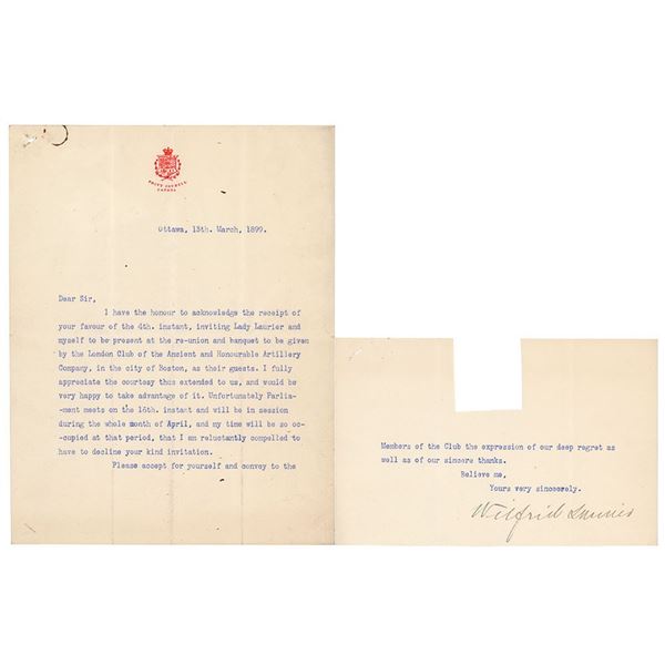 Wilfrid Laurier Typed Letter Signed