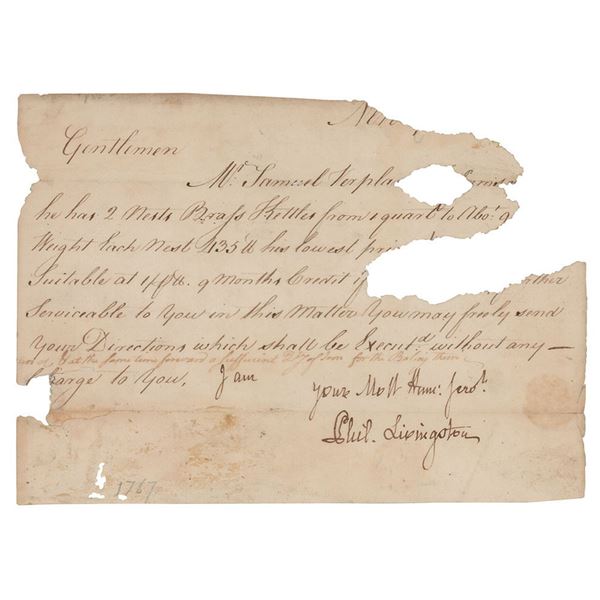 Philip Livingston Letter Signed