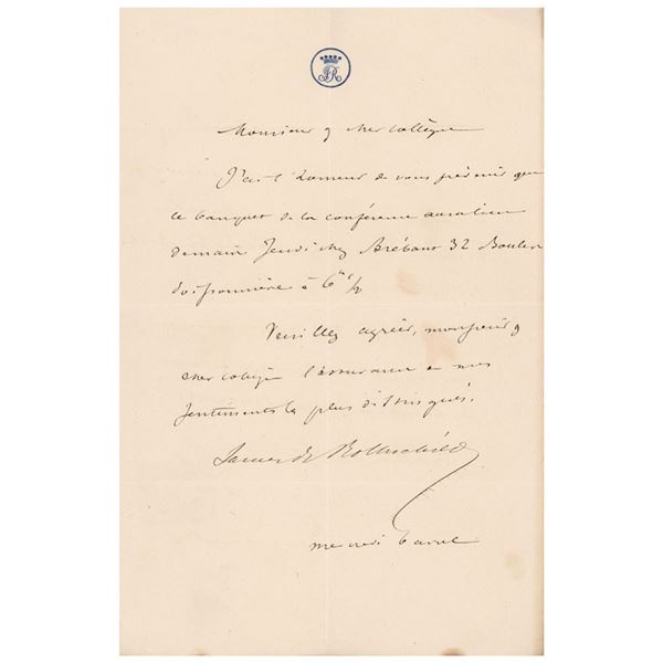 James Mayer de Rothschild Letter Signed