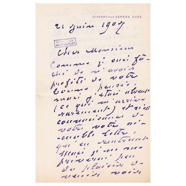 Claude Monet Autograph Letter Signed
