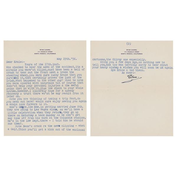 Stan Laurel Typed Letter Signed