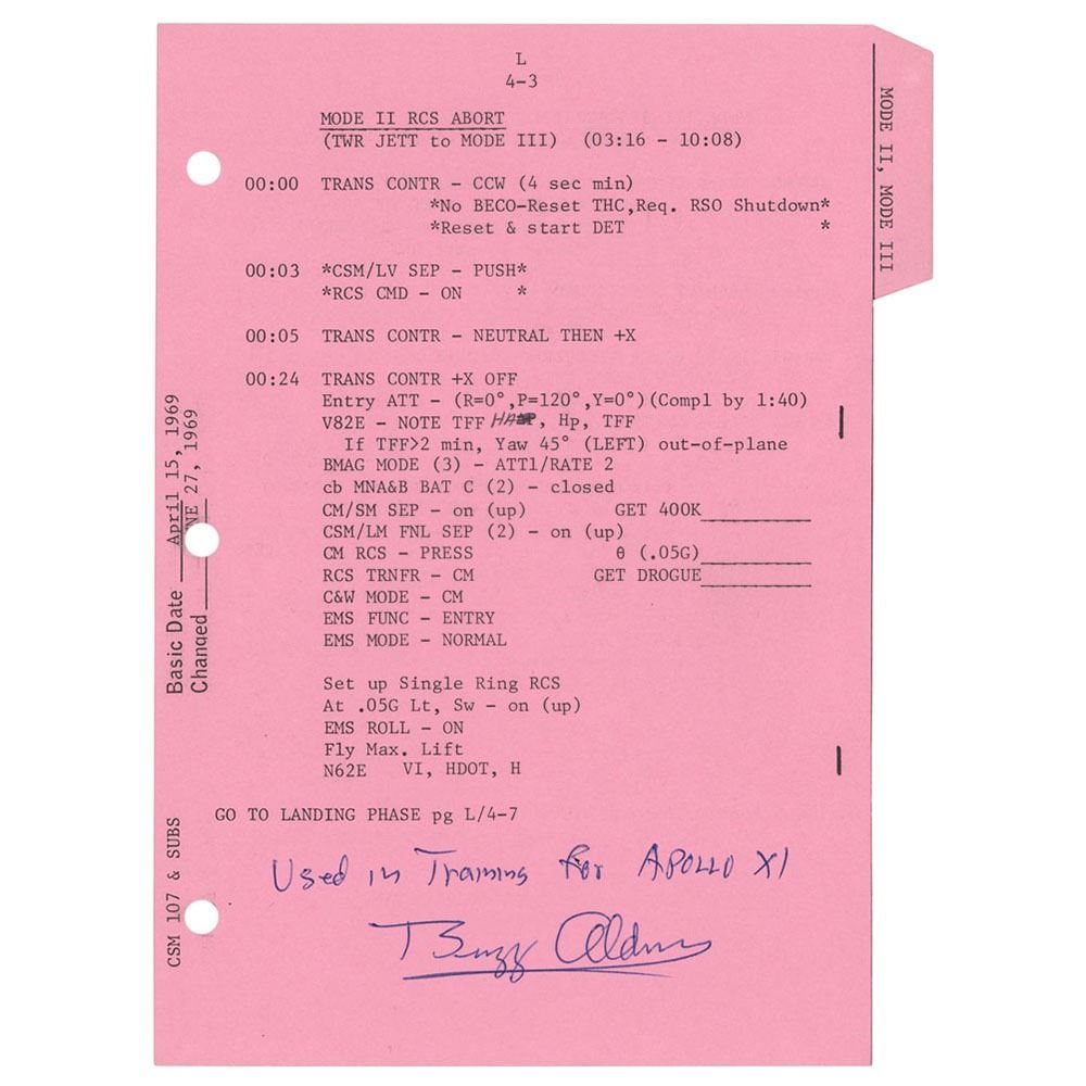 Buzz Aldrin's Training-Used Apollo 11 Launch Operations Checklist