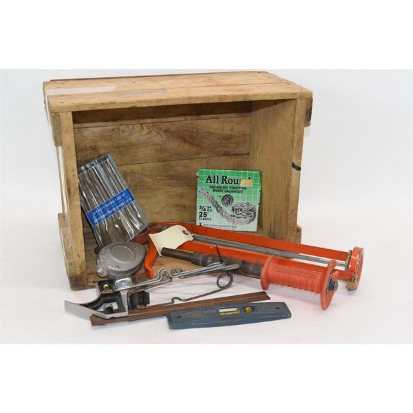 Box Lot Wooden Crate & Tools