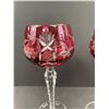 Image 2 : Vintage Pair of Bohemian Crystal Cranberry Cut to Clear Wine Hock Glasses