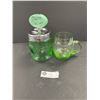 Image 1 : Vintage Push Down Spare Change Jar Good Gallery Patent Pending & Green Glass Mug