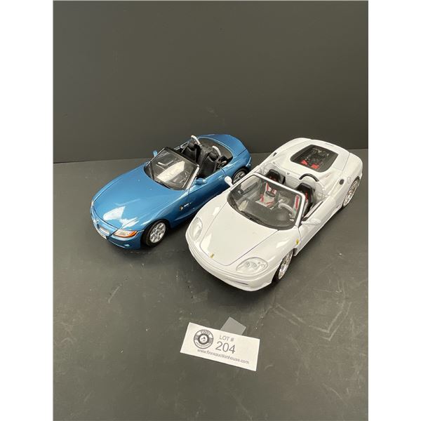 1:18 Scale White Spider Ferrari and 1:18 Scale Blue BMW Z4