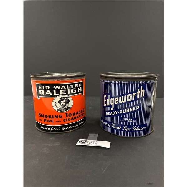 Edgeworth Ready Rubbed Pipe Mixture and Sir Walter Raleigh Pipe Tobacco Tins