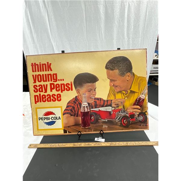 Vintage 1960s 32 x 22" Pepsi Cola Cardboard Advertisement