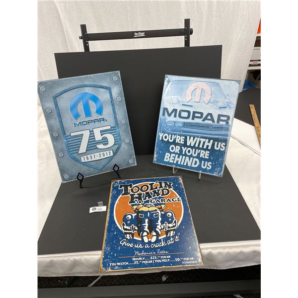 Lot of 3  13 x 16  Tin Signs Mopar Etc.