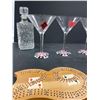 Image 2 : Vintage Bar Lot Decanter Martini Glasses Dice Crib and Playing Cards