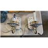 Image 2 : 2 PORCELAIN WALL SCONCES, LEADED GLASS WALL SCONCE AND MORE