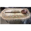 Image 1 : COPPER BED WARMING PAN AND FRINGED OVAL AREA CARPET