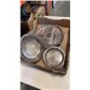 Image 2 : TRAY OF BRASS AND SILVER PLATE DECOR AND HAND PAINTED OIL LAMP