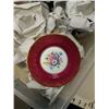 Image 2 : STAFFORDSHIRE BURGUNDY WITH GOLD CHINA - 11 CUPS, 12 SAUCERS, 12 SMALL PLATES, 2 SQUARE PLATES, 1 CR