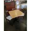 Image 1 : BLACK METAL BASE WOOD TOP PUB TABLE WITH 3 ANTIQUE DUNCAN PHYFE DINING CHAIRS