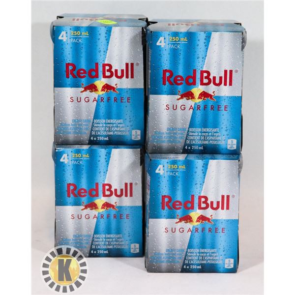 FOUR 4 PACKS OF SUGAR FREE RED BULL