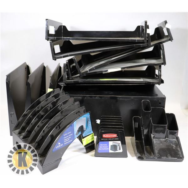 LARGE BOX OF ASSORTED OFFICE ORGANIZATION ITEMS