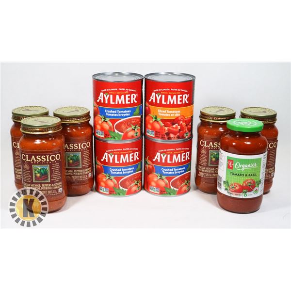 BOX OF TOMATOES AND PASTA SAUCE