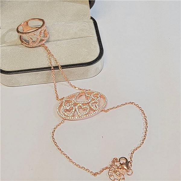 SILVER BELLY DANCERS RING  AND BRACELET WITH ROSE