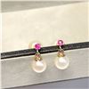 Image 2 : 10K YELLOW GOLD RUBIES(0.07CT) FRESH WATER PEARL