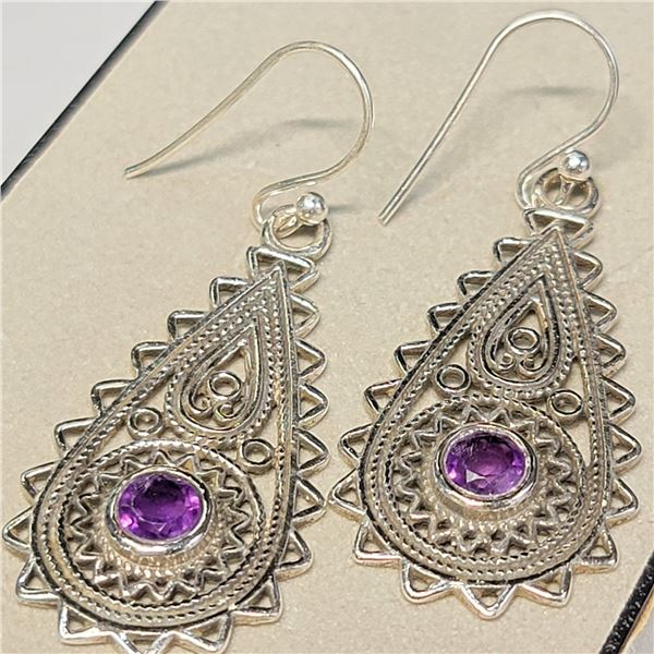 SILVER AMETHYST(1.2CT) EARRINGS (~WEIGHT 6.67G)