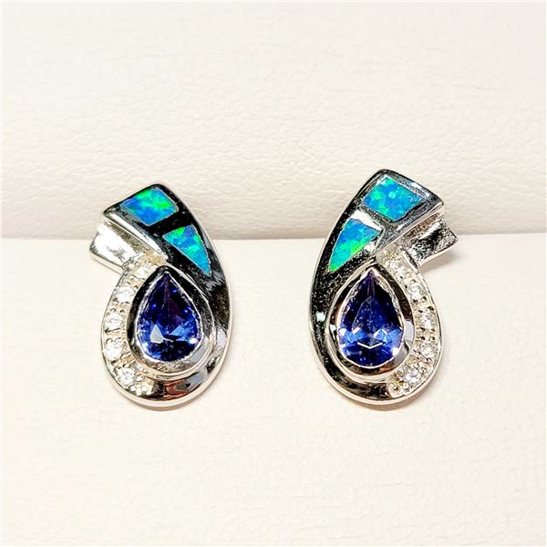 SILVER SAPPHIRE (1.5CT) OPAL TRIPLET EARRINGS