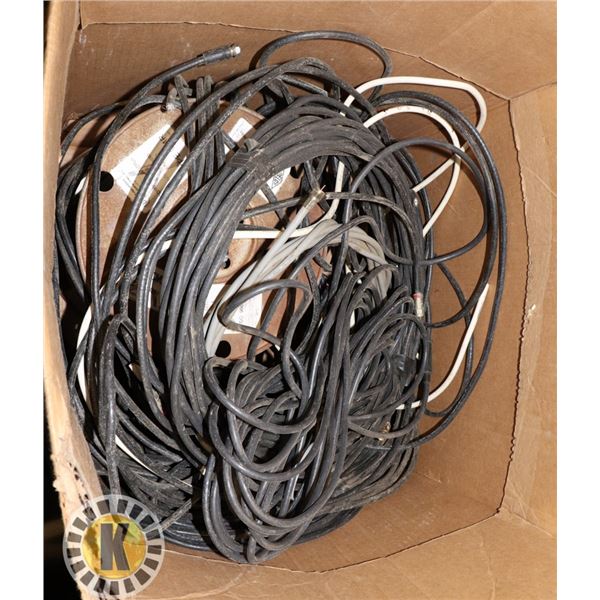 LARGE BOX OF COMMUNICATION CABLES & OUTDOOR LIGHTS